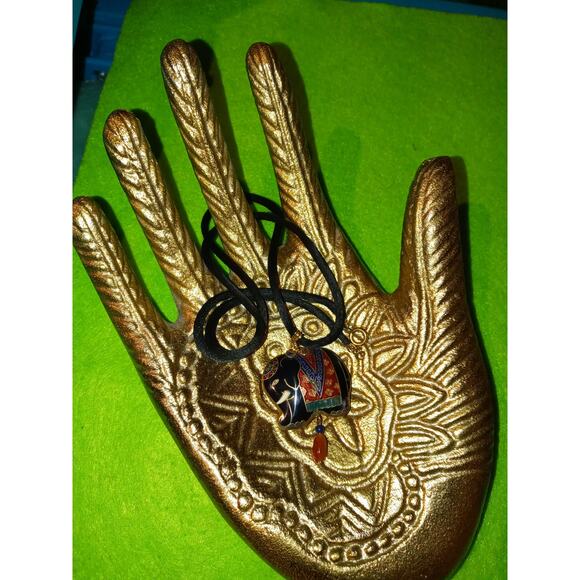 nobrand Jewelry - Vintage Black Rope Cloisonne Pendant Necklace Puffy Elephant Double Sided